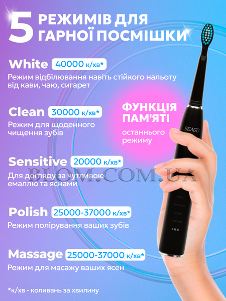 Звукова електрична зубна щітка Seago SG575 1023 фото