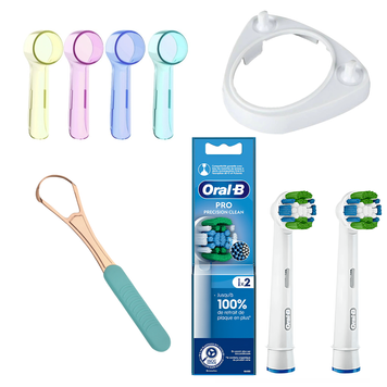 Набор насадки Oral-B Pro Precision Clean 2 шт, колпачки для насадок, подставка для щетки и скребок для языка