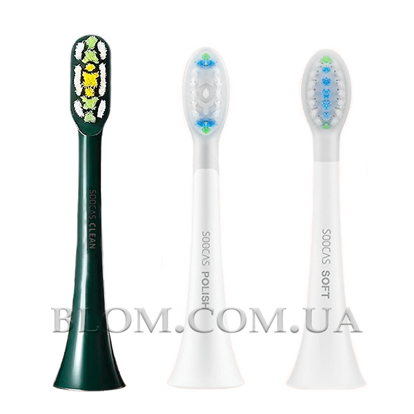 Насадки оригінальні Soocas Polish, Soft Clean 3 види для зубних щіток X1, X3, X3U, X3 Pro, X5, V1, D2. D3 1132 фото
