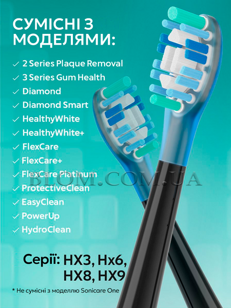 Комплект із 4 змінних насадок для зубної щітки Philips Sonicare Black 1024 фото