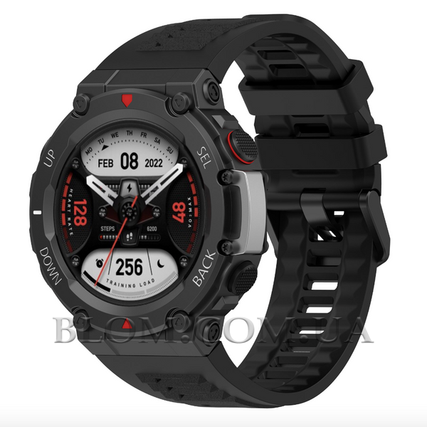 Ремінець силіконовий вологостійкий для годинника Xiaomi Amazfit T-Rex 2 з викрутками, Чорний