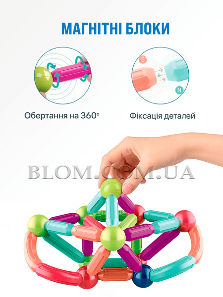 Дитячий магнітний 3D конструктор із паличками та кульками на 64 деталі 948 фото