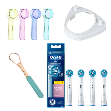 Набір насадки Oral-B Pro Sensitive Clean 4 шт, ковпачки для насадок, підставка для щітки та скребок для язика